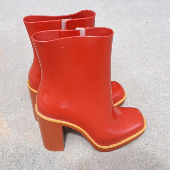 Melissa Sz 6 Plastic Orange Chunky Heel Boots - Picture 3 of 16